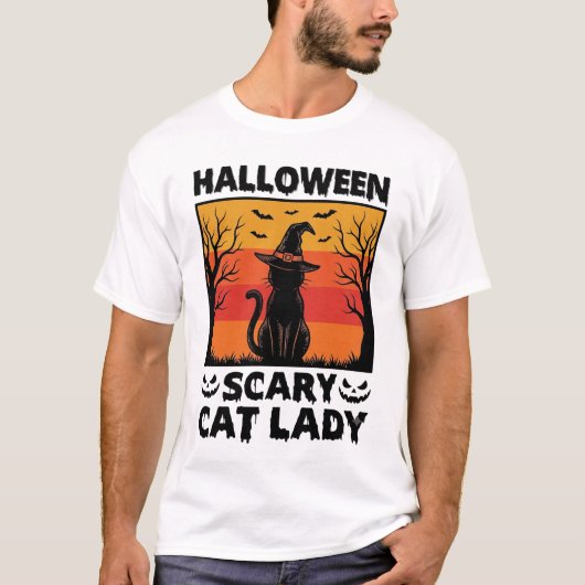 Halloween Enge Kattenvrouw Vintage Gravure Shirt D (Voorkant)