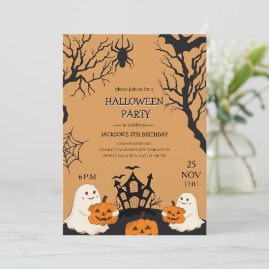 Halloween enge kind's verjaardagsuitnodiging kaart (Staand voorkant)