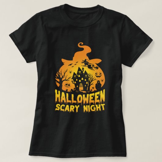 Halloween enge nacht achtervolgd huis ontwerp t-shirt (Design voorkant)