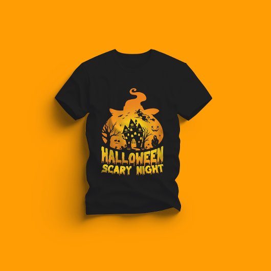 Halloween enge nacht achtervolgd huis ontwerp t-shirt