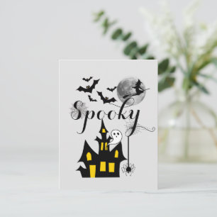 Halloween enge spinnen vleermuizen heks spookhuis briefkaart