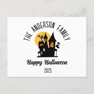Halloween enge spookhuis gepersonaliseerde naam feestdagenkaart
