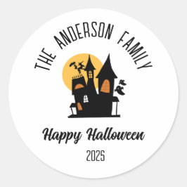 Halloween enge spookhuis gepersonaliseerde naam ronde sticker