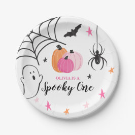 Halloween enge verjaardag met roze pompoenen papieren bordje