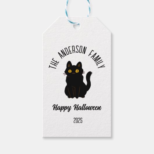 Halloween Enge Zwarte Kat Gepersonaliseerde Naam Cadeaulabel (Voorkant)
