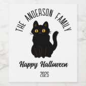 Halloween Enge Zwarte Kat Gepersonaliseerde Naam Wijn Etiket (Enkel label)