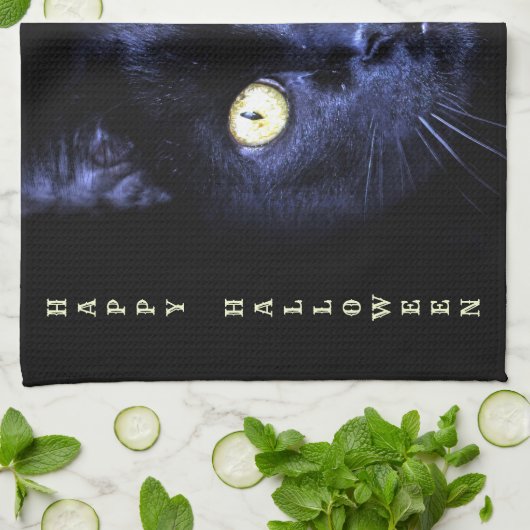 Halloween enge zwarte kat horror donkere nacht theedoek (Gevouwen)