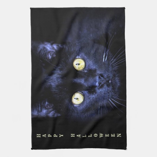 Halloween enge zwarte kat horror donkere nacht theedoek (Verticaal)