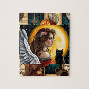 Halloween Engel en zwarte kat Legpuzzel
