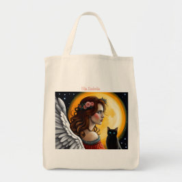 Halloween Engel en zwarte kat Tote Bag