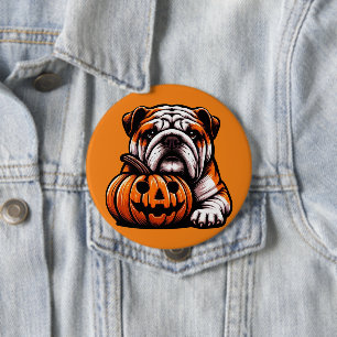 Halloween Engelse Bulldog - Jack op Lantaarn Herfs Ronde Button 4,0 Cm
