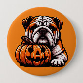 Halloween Engelse Bulldog - Jack op Lantaarn Herfs Ronde Button 4,0 Cm (Voorkant)