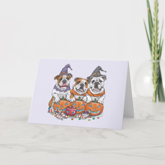 Halloween Engelse Bulldogs Pompoen Feestdagen Kaart (Voorkant)