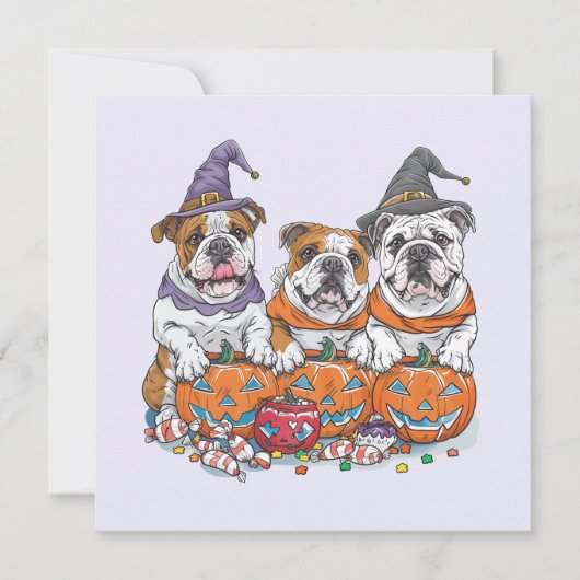 Halloween Engelse Bulldogs Pompoen Kaart (Voorkant)