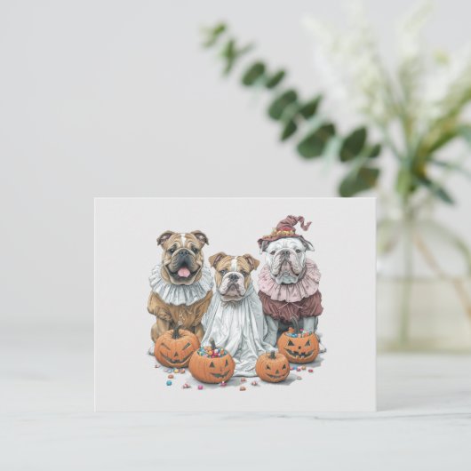 Halloween Engelse Bulldogs Pumpkin Briefkaart (Staand voorkant)