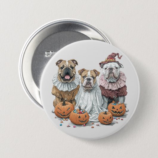 Halloween Engelse Bulldogs Pumpkin Ronde Button 7,6 Cm (Voorkant /achterkant)
