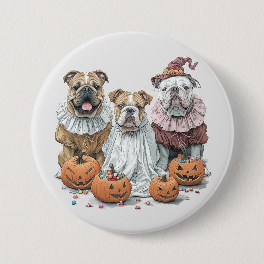 Halloween Engelse Bulldogs Pumpkin Ronde Button 7,6 Cm (Voorkant)