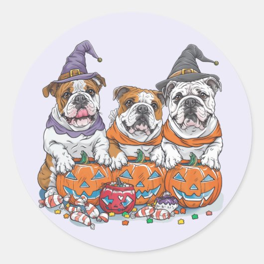Halloween Engelse Bulldogs Pumpkin Ronde Sticker (Voorkant)