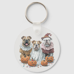 Halloween Engelse Bulldogs Pumpkin Sleutelhanger
