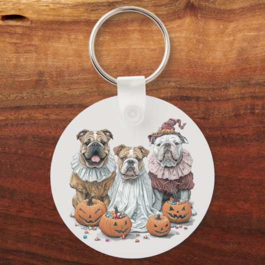 Halloween Engelse Bulldogs Pumpkin Sleutelhanger (Achterkant)