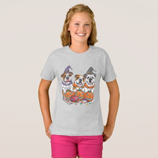 Halloween Engelse Bulldogs Pumpkin T-shirt (Voorkant volledig)
