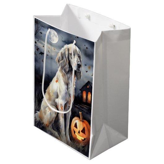 Halloween Engelse Setter Met Pompoenen Griezelen Medium Cadeauzakje (Voorkant Gekanteld)