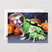 Halloween English Bulldog Spike - Chihuahua Gizmo Briefkaart (Voorkant / Achterkant)