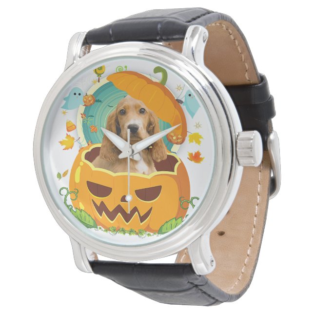 Halloween English Cocker Spaniel Dog Pumpkin Horloge (Gekanteld)