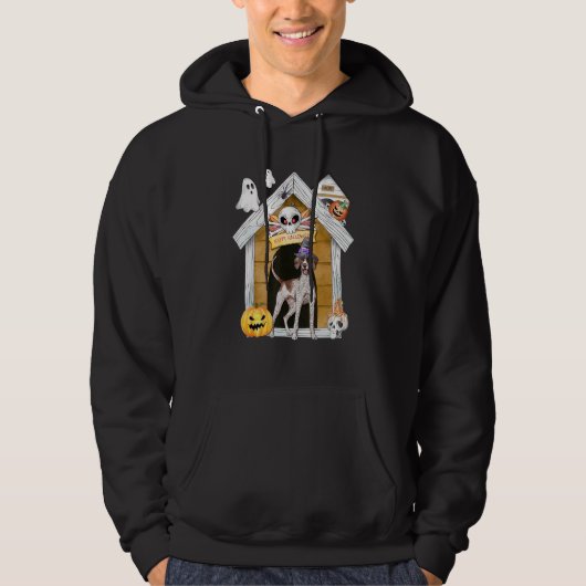 Halloween English Pointer Dog Witch Haunted House Hoodie (Voorkant)