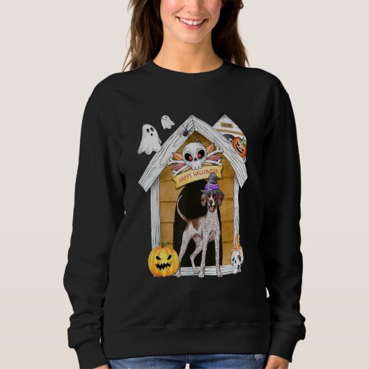 Halloween English Pointer Dog Witch Haunted House Trui (Voorkant)