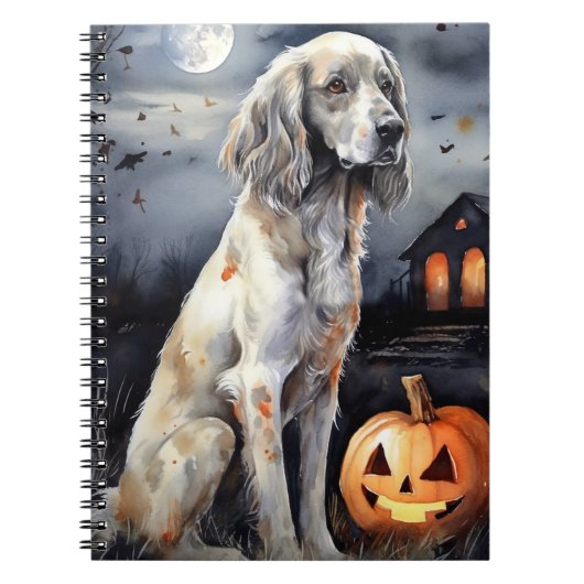 Halloween English Setter met pompoenen eng Notitieboek (Voorkant)