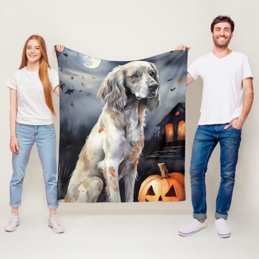 Halloween English Setter with Pumpkins Scary Fleece Deken (In situ)