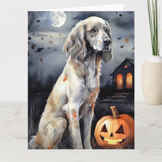 Halloween English Setter with Pumpkins Scary Kaart (Voorkant)