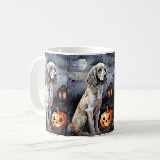 Halloween English Setter with Pumpkins Scary Koffiemok (Voorkant links)