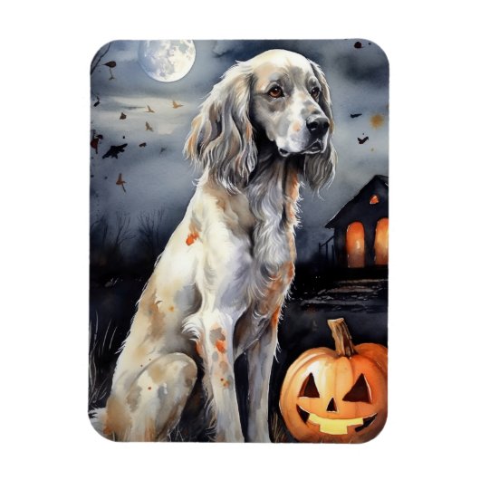 Halloween English Setter with Pumpkins Scary Magneet (Verticaal)