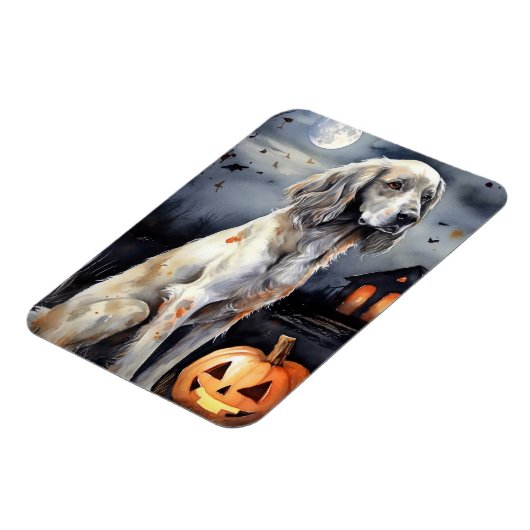 Halloween English Setter with Pumpkins Scary Magneet (Linkerzijde)