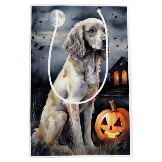 Halloween English Setter with Pumpkins Scary Medium Cadeauzakje (Voorkant)