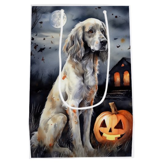 Halloween English Setter with Pumpkins Scary Medium Cadeauzakje (Achterkant)