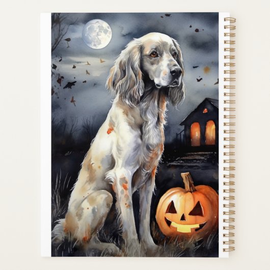 Halloween English Setter with Pumpkins Scary Planner (Achterkant)
