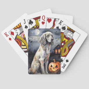 Halloween English Setter with Pumpkins Scary Pokerkaarten