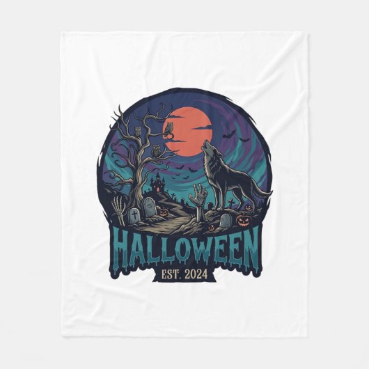 Halloween Est Howling Wolf Red Moon Zombie Hand_1 Fleece Deken (Voorkant)