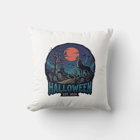 Halloween Est Howling Wolf Red Moon Zombie Hand_1 Kussen (Voorkant)