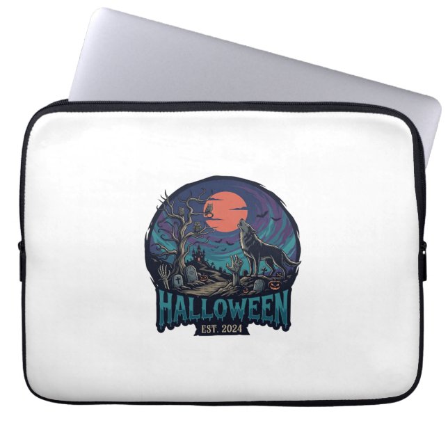 Halloween Est Howling Wolf Red Moon Zombie Hand_1 Laptop Sleeve (Voorkant)