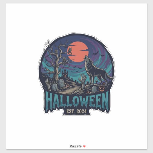 Halloween Est Howling Wolf Red Moon Zombie Hand_1 Sticker (Vel)