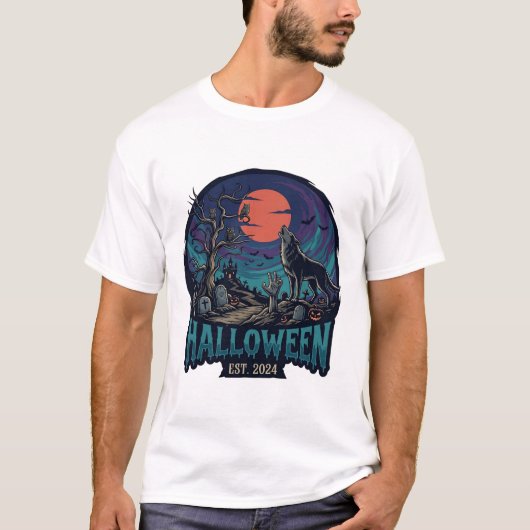 Halloween Est Howling Wolf Red Moon Zombie Hand_1 T-shirt (Voorkant)
