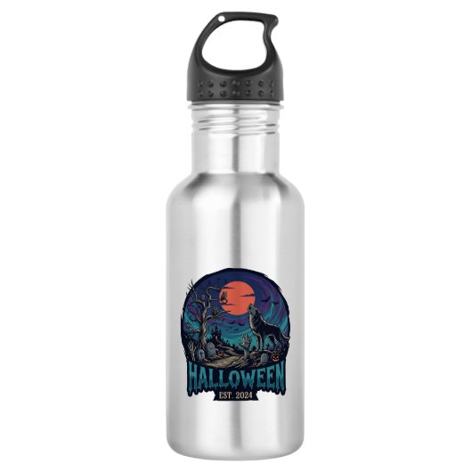 Halloween Est Howling Wolf Red Moon Zombie Hand_1 Waterfles (Voorkant)