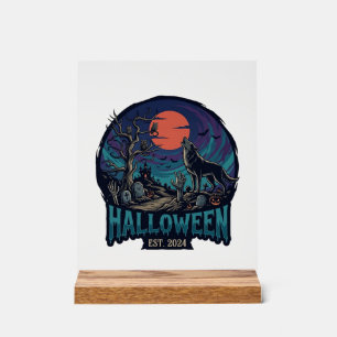 Halloween Est Huilende Wolf Rode Maan Zombie Hand_ Acryl Bord