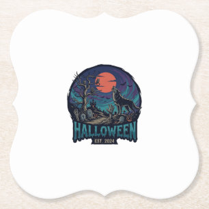 Halloween Est Huilende Wolf Rode Maan Zombie Hand_ Kartonnen Onderzetters