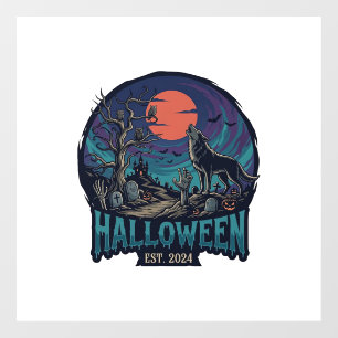 Halloween Est Huilende Wolf Rode Maan Zombie Hand_ Raamsticker