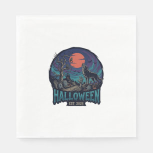 Halloween Est Huilende Wolf Rode Maan Zombie Hand_ Servet